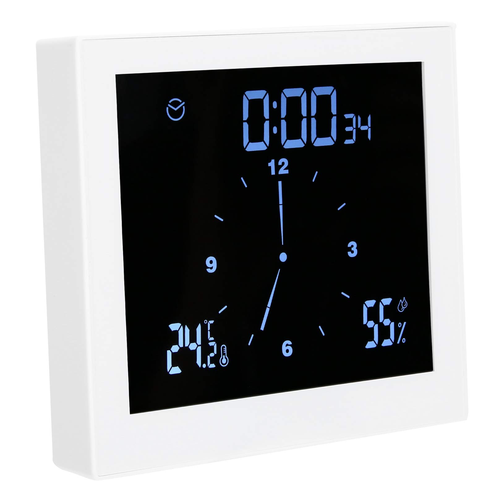 Aqur2020 Bathroom Clock, IP65 Watertight Timer with Digital Display for Shower, Temperature and Humidity Shower Clock, Fixable with Suction Cup for Home Use (White)