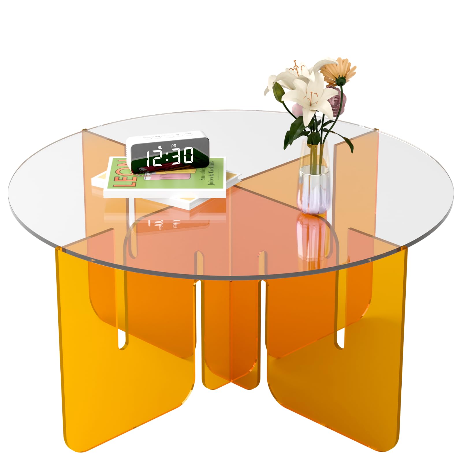 KSacry Round Coffee Table for Living Room, 31" L x 16" H Acrylic Coffee Table, Orange Modern Coffee Tables for Living Room, Balcony, Coffee Corner,