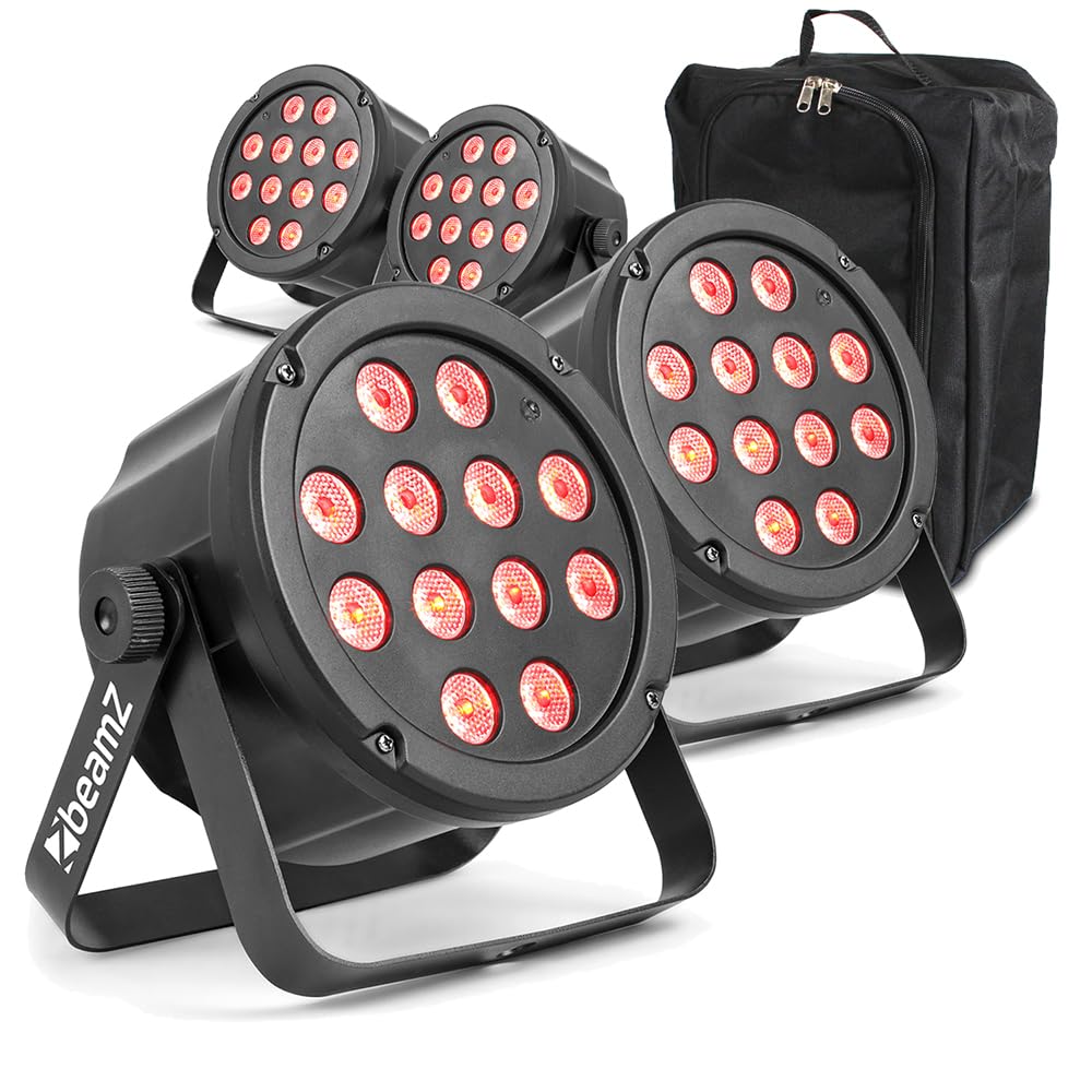 Beamz Light 4X Slimpar35 Dmx Led Par Can With Case & Dmx Cables – Rgb Led Wash S, Stage Ing Package For Bands, Djs & Events – Portable Event Ing Kit