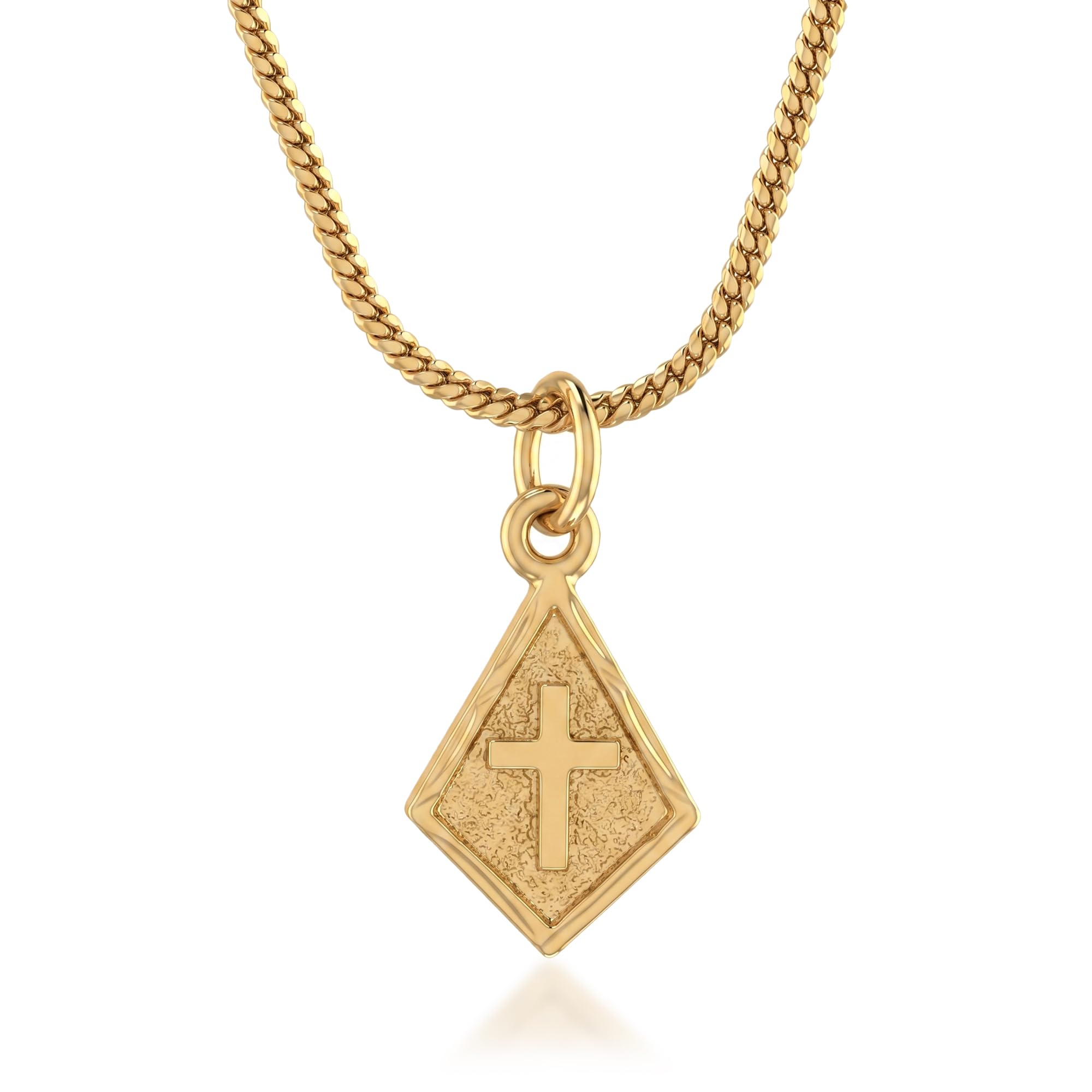 yellow Plated Holy Cross Pendant with Chain for Men and Women - Elegant Diamond-Shaped Jesus Christ Locket Necklace - Christian Religious Daily Wear Jewelry Gift-image-37