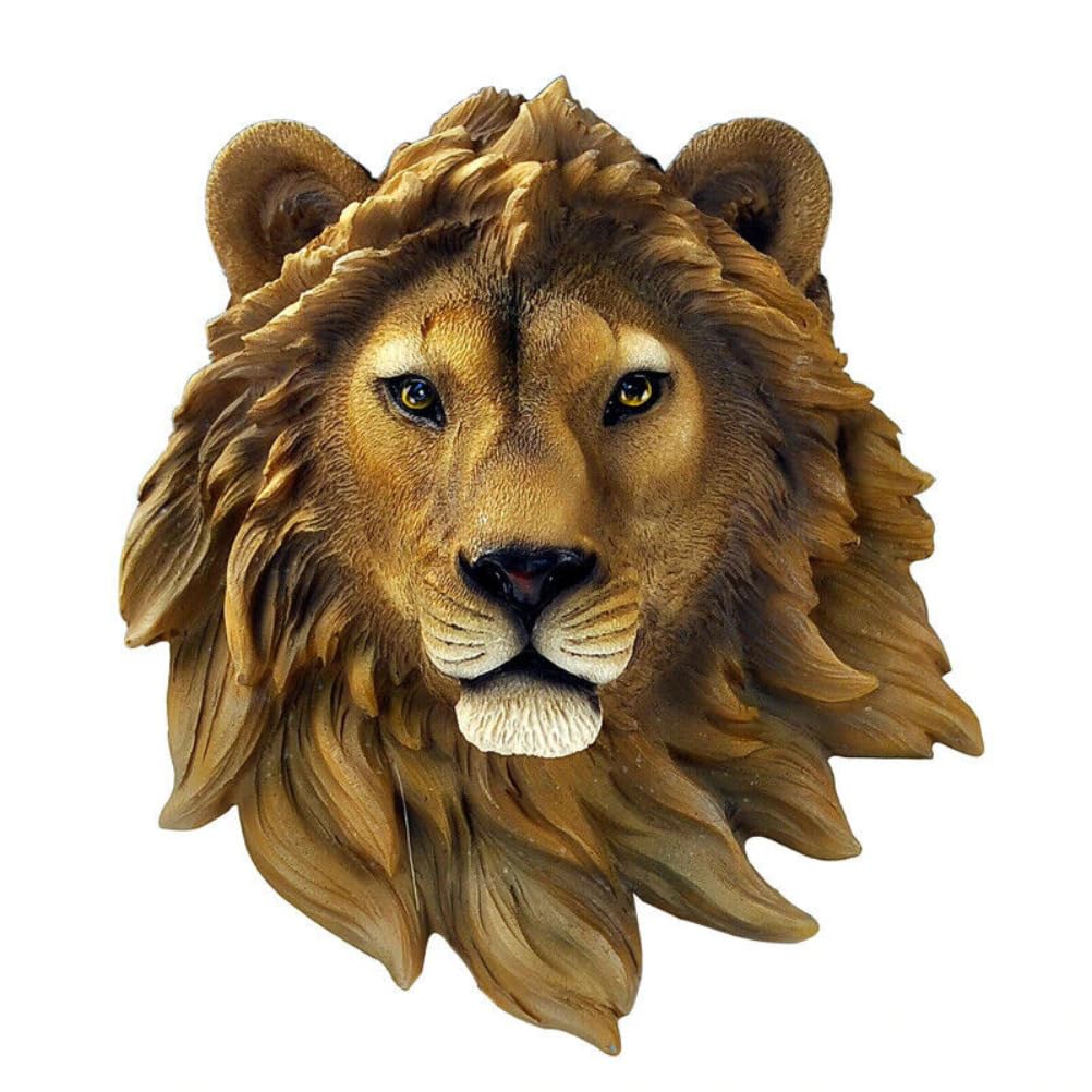 Anso Brown Animal Head Resin Wall Hanging Statues Bar Coffee House Figurine Sculpture Ornament Decor (Lion)