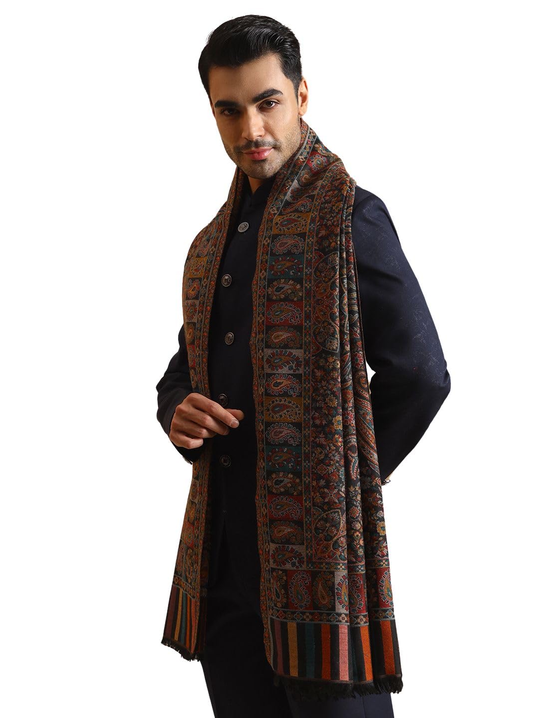 zamour Kani Weave Floral Shawl for Men, Soft Feel Polywool Material Kashmiri Traditional Lohi for Winter-picture-12
