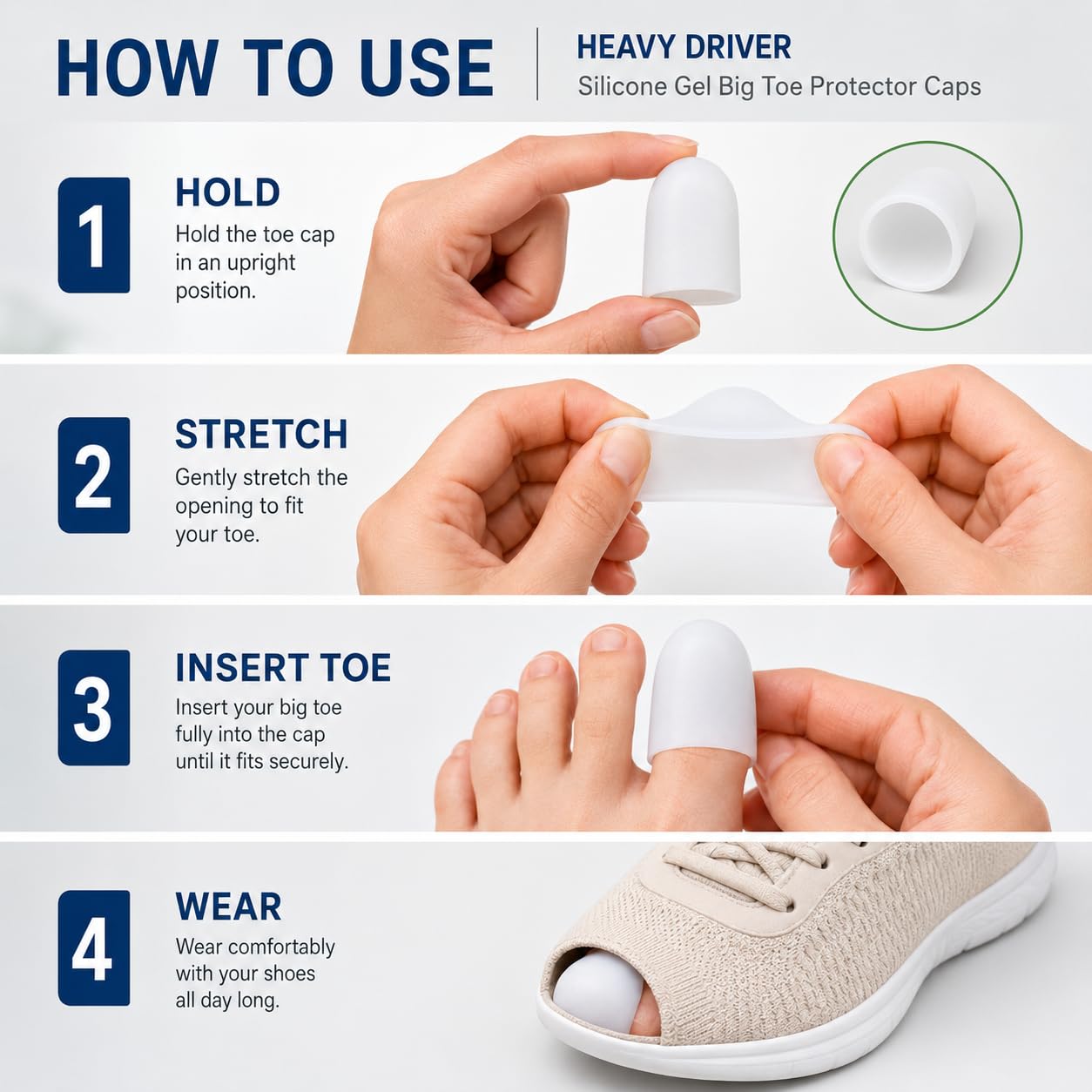 HEAVY DRIVER 6PCS Silicone Gel Toe Separator & Big Toe Protector Caps | Soft Toe Covers for Toe Cushioning, Friction Protection, Toe Spacing & Daily Foot Comfort 2