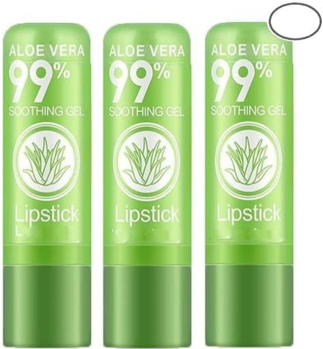 Aloe_Vera. 99% Soothing Gel Color Changing Lipstick Lip Balm, Moisturizing Long Lasting Waterproof Matte Finish, Pack of 3