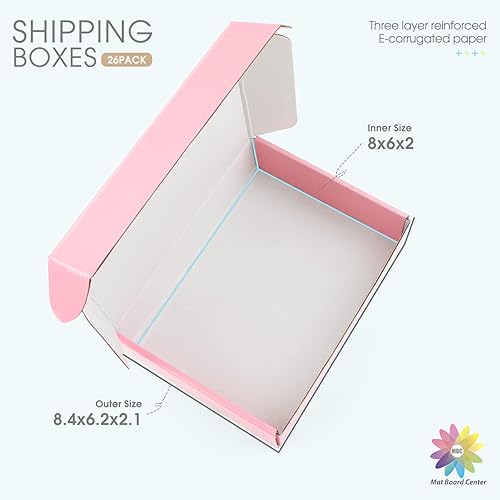 Miniatura 2 de Mat Board Center, cajas de envío rosas de 8 x 6 x 2 pulgadas, paquete de 26 cajas de cartón corrugado pequeñas para pequeñas empresas, embalaje de