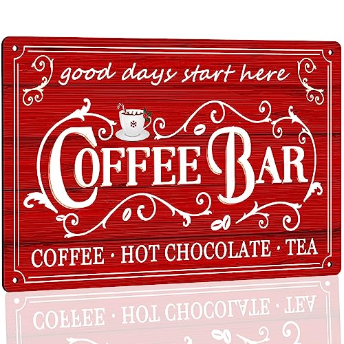 Vintage Metal Sign - Coffee & Tea Bar Decor - Christmas & Hot Cocoa Station - 8 x 12 Inch