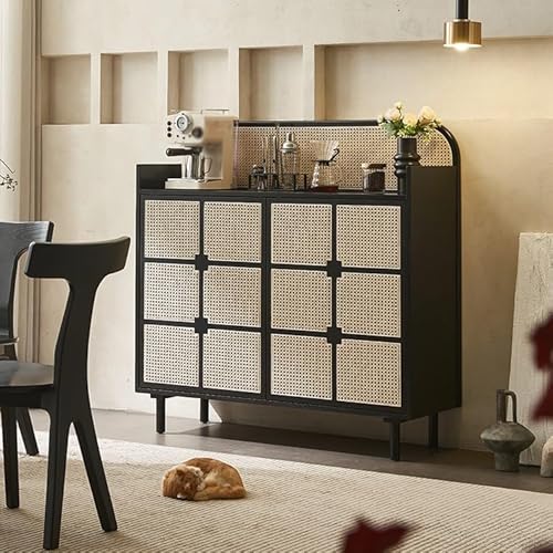Retro Wooden Sideboard Buffet Cabinet - Rattan Storage for Living Room & Kitchen - Stylish Food Pantry & Porch Cabinet - Versatile Home - Image 3