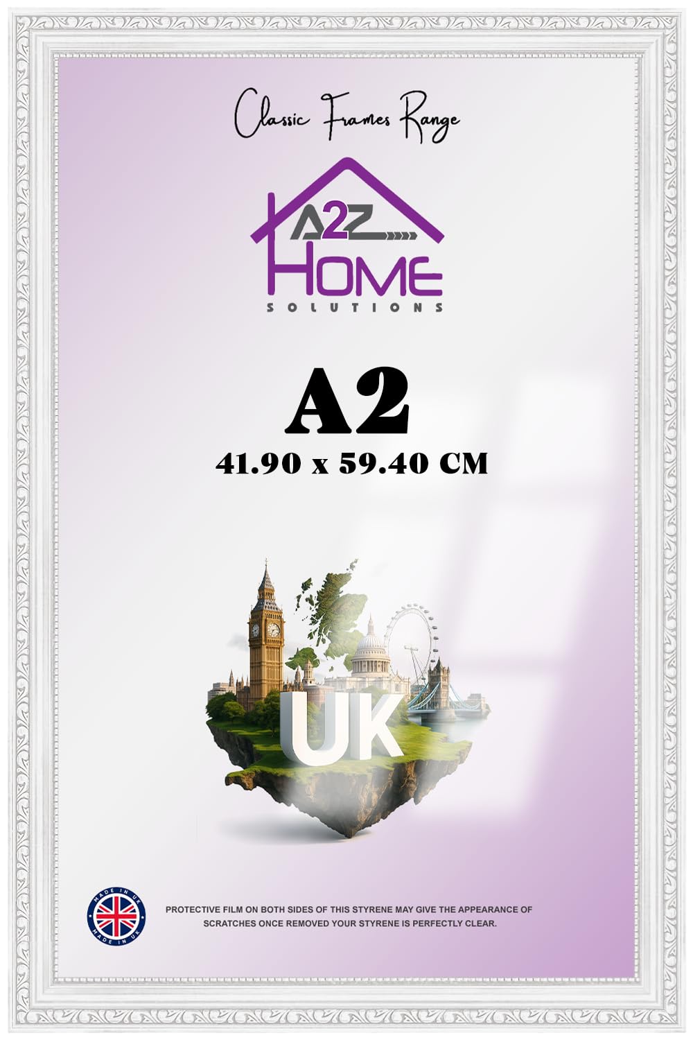 A2Z Home Solutions A2 Picture Frame White Shabby Chic Large Poster Frame 42x59.4cm Wall Mount Vintage Rustic Photo Frame for Posters Prints Artwork Portrait Landscape Home Decor