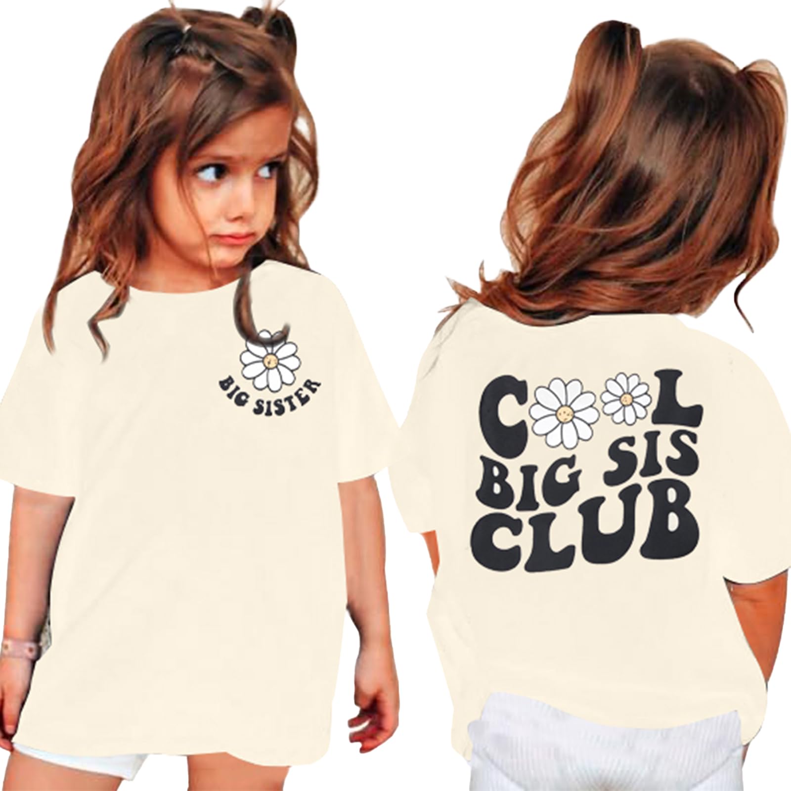 LOTUCY Big Sister Shirt for Toddler Girls Cool Big Sis Club Tshirt Promoted to Big Sister Announcement Outfits