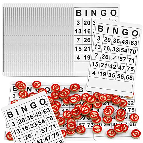 Pralb Disposable Complete Game Set with 120 Bingo Cards, 75Pcs Rustic Wooden Bingo Chips, Custom DIY Board Game Pieces, and Arts & Crafts | Traditional, Holiday, & Wedding Games - Thumbnail 5