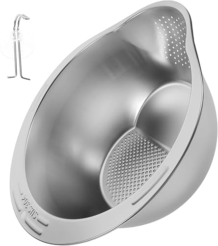 HOMSFOU Cesta de verduras de acero inoxidable Cuenco de acero inoxidable Cuenca de cocina Cuenca de verduras de cocina Lavabo de drenaje de acero