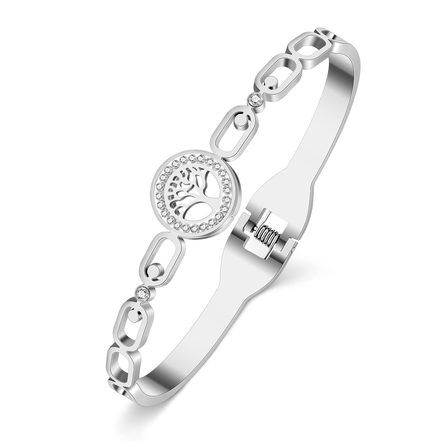 LONYOO Bracciale Occhio Di Allah In Acciaio Inossidabile Con Strass - Bangle Placcato Oro 18k, Regalo Donna Con Sacchetto Di Velluto - 5