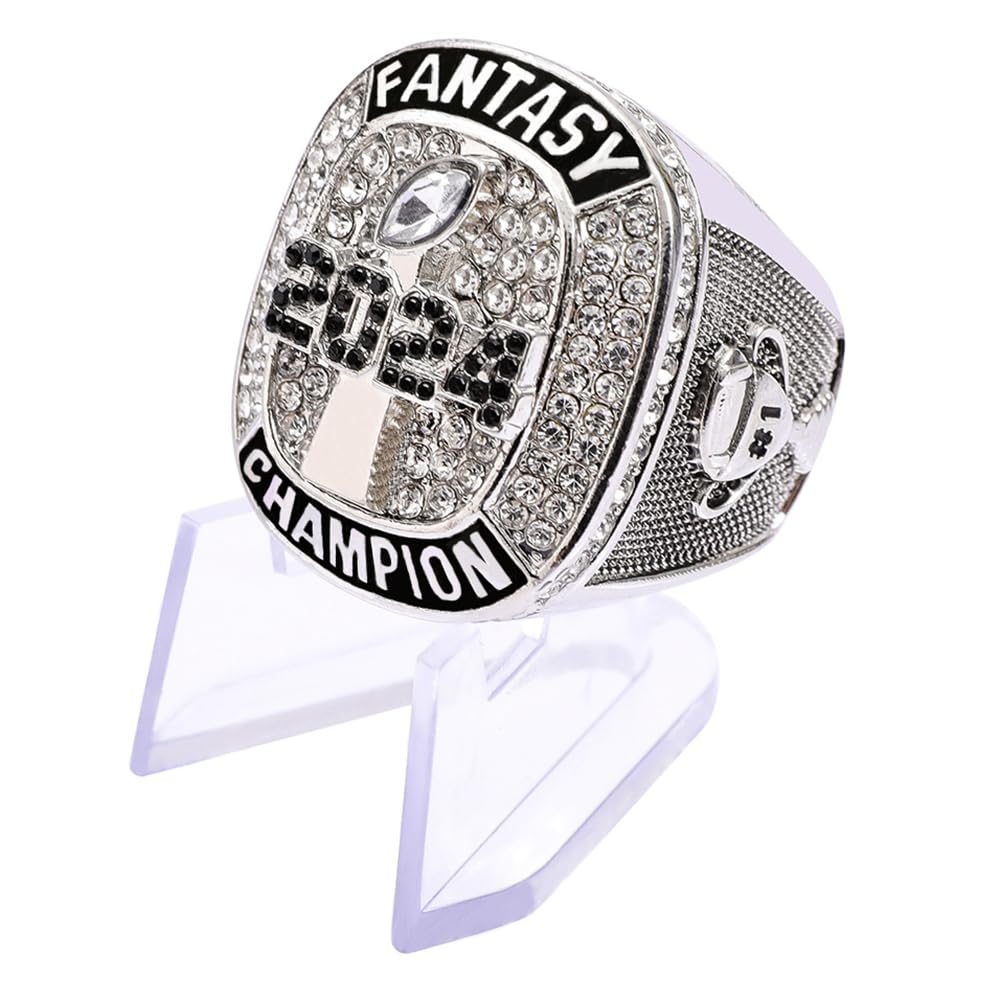 guancrown 2024 Fantasy Football Championship Ring Award Prize Trophy Sports Winner FFL Champion Ring (ring with stand, size 12)
