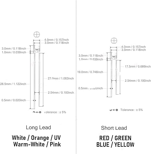 Miniatura 2 de 5 Pcs 3mm LED Diode Flat Top Warm White Red Green Blue UV Purple Yellow Orange Pink 2V 3V 20mA Wide Angle Emitting Light Bulb (Color  Orange)