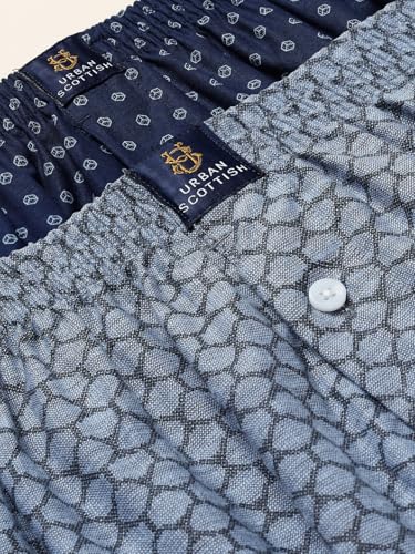 Image of Urban Scottish Men's Pack of 2 Cotton Printed Boxers with Side Pockets