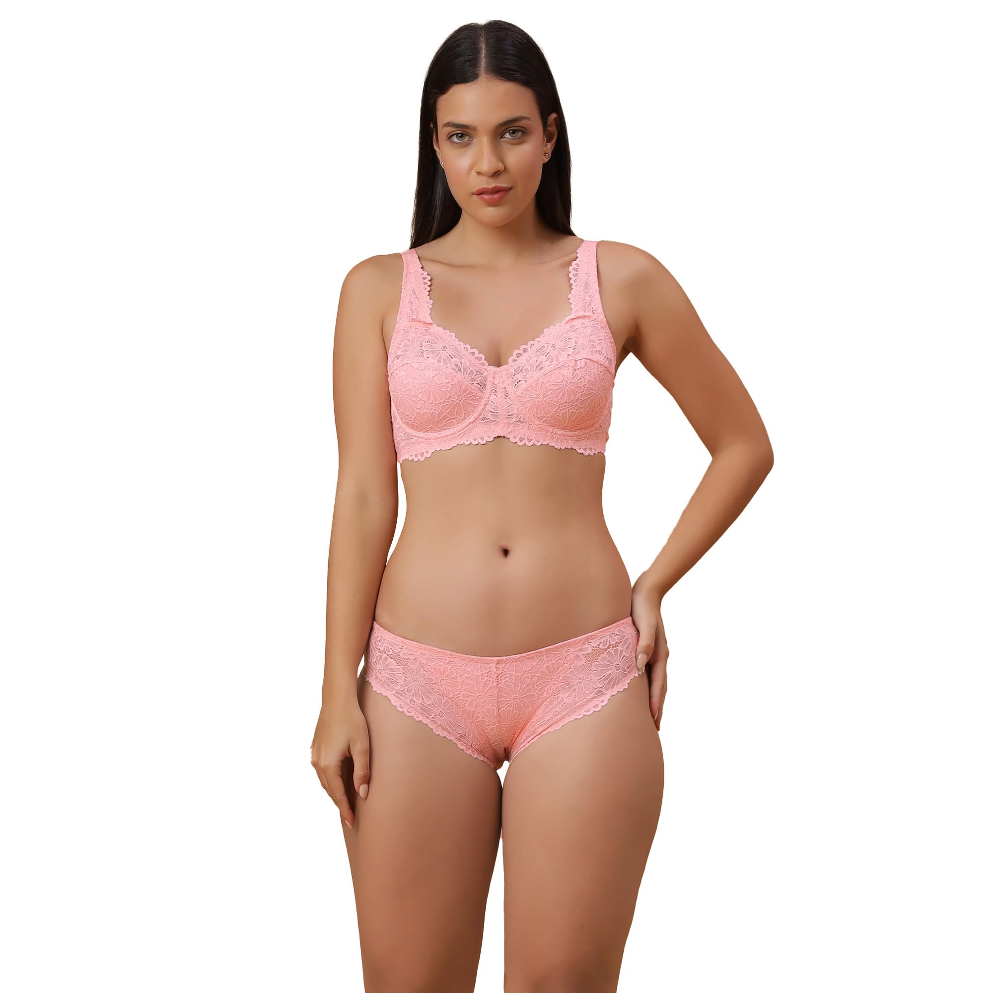 soie Women Non-Padded Underwire Lacy Bra with Mid Rise Brief Set-picture-40