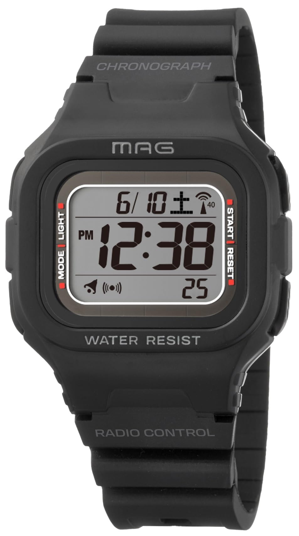 MAG(マグ)腕時計 デジタル 電波 ソーラー デュアルパワー 防水 ウレタンベルト 少し小さめ 子供でも使用可能 MW-550A BK ブラック