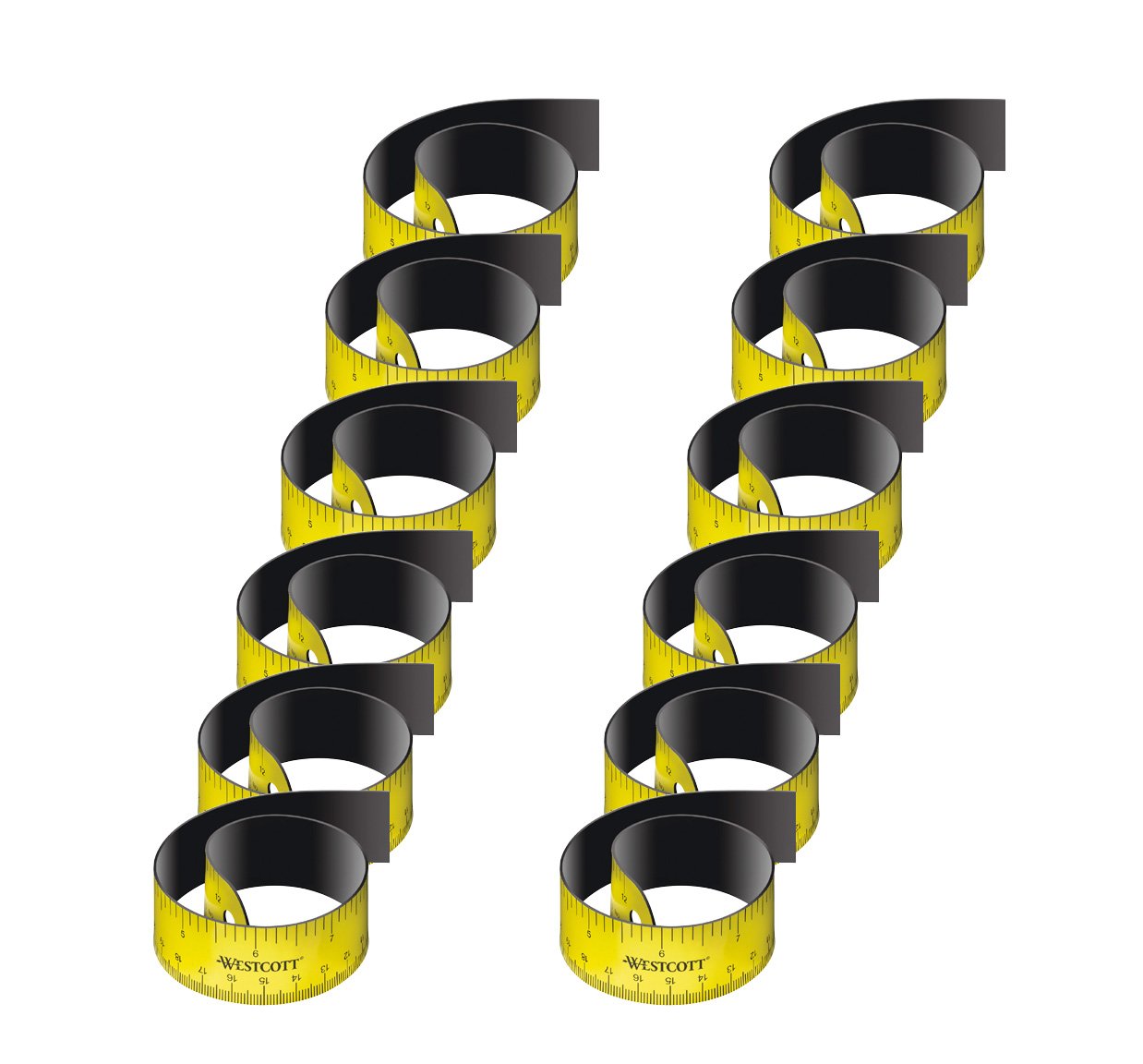 Westcott E-15990 00 I Ruler, Flexible, Magnetic Back, 30 cm, 12 pcs, Yellow/Black