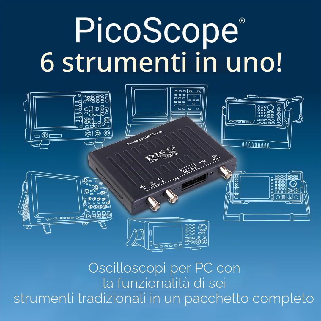 Pico Technology PicoScope 2205A Mixed-Signal Oscilloscopio 2 canali USB digitale portatile PC, 25 MHz, 48 kS, 500 MS/s con sonde e PS7 software