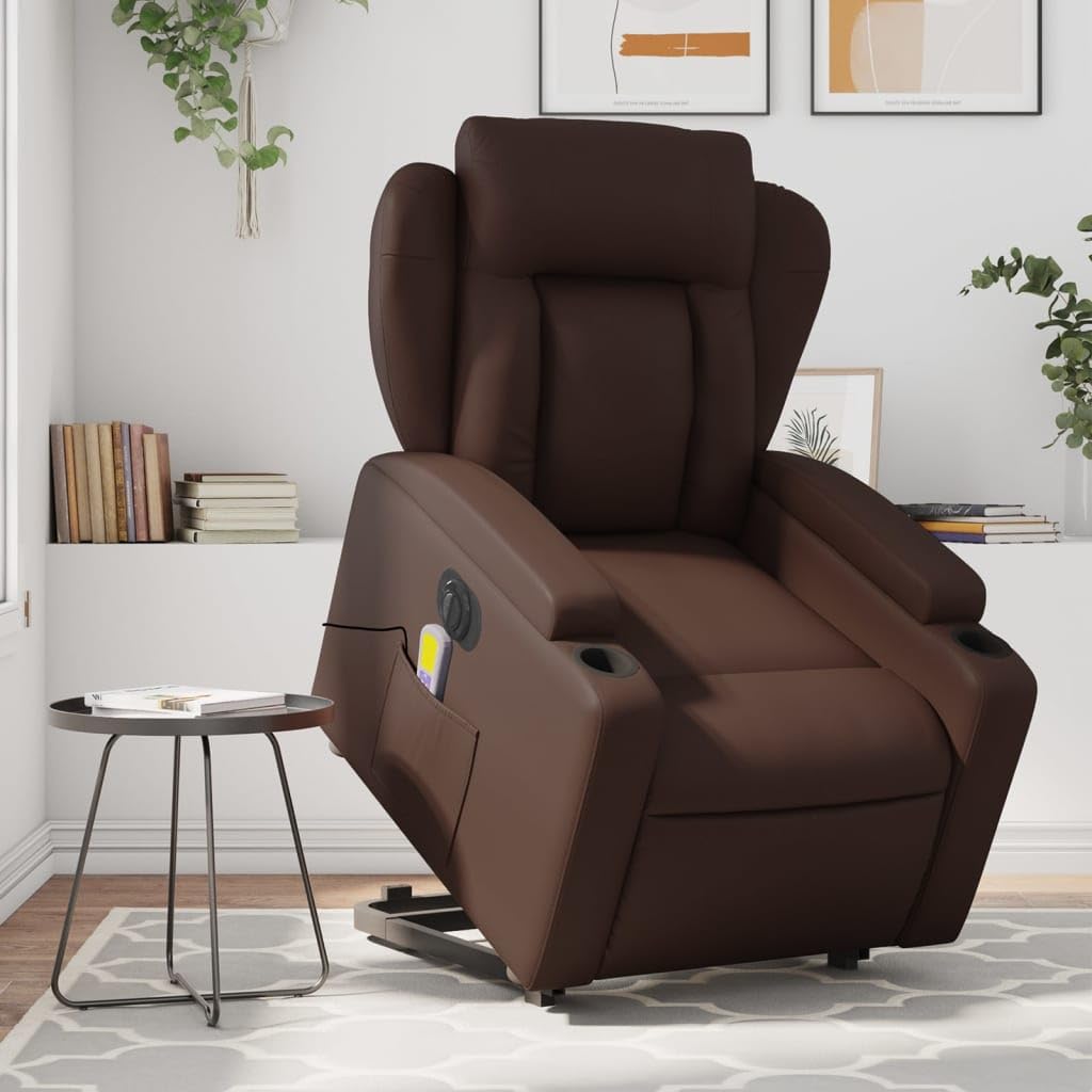 Elektrischer Personensessel, neigbar, braun, Kunstleder, verstellbare Sessel für Wohnzimmer, Aufstehsessel, Relaxsessel (SPU:3204567)