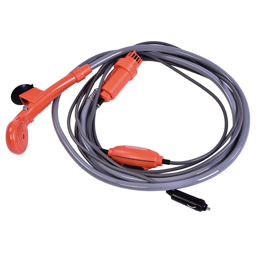 Camping Dusche Tragbare Campingdusche mit 12 V Pumpe, Outdoor Mobile Duschen Außenduschen mit Duschkopf und 2 m Schlauch Auto Stecker für Reisen, Autowäsche, Zelt, Pflanzenbewässerung Garten