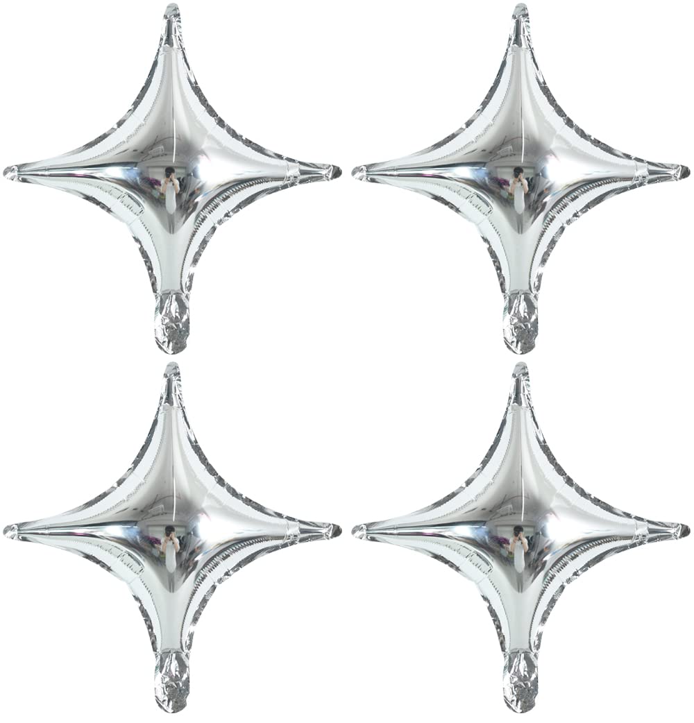 18inch Star Shape Foil Mylar Balloon,30 pcs Silver Four Angle Star Balloons for Birthday Party,Wedding,Valentine's Day, engagement party，Christmas,Baby Shower Backdrops Decorations
