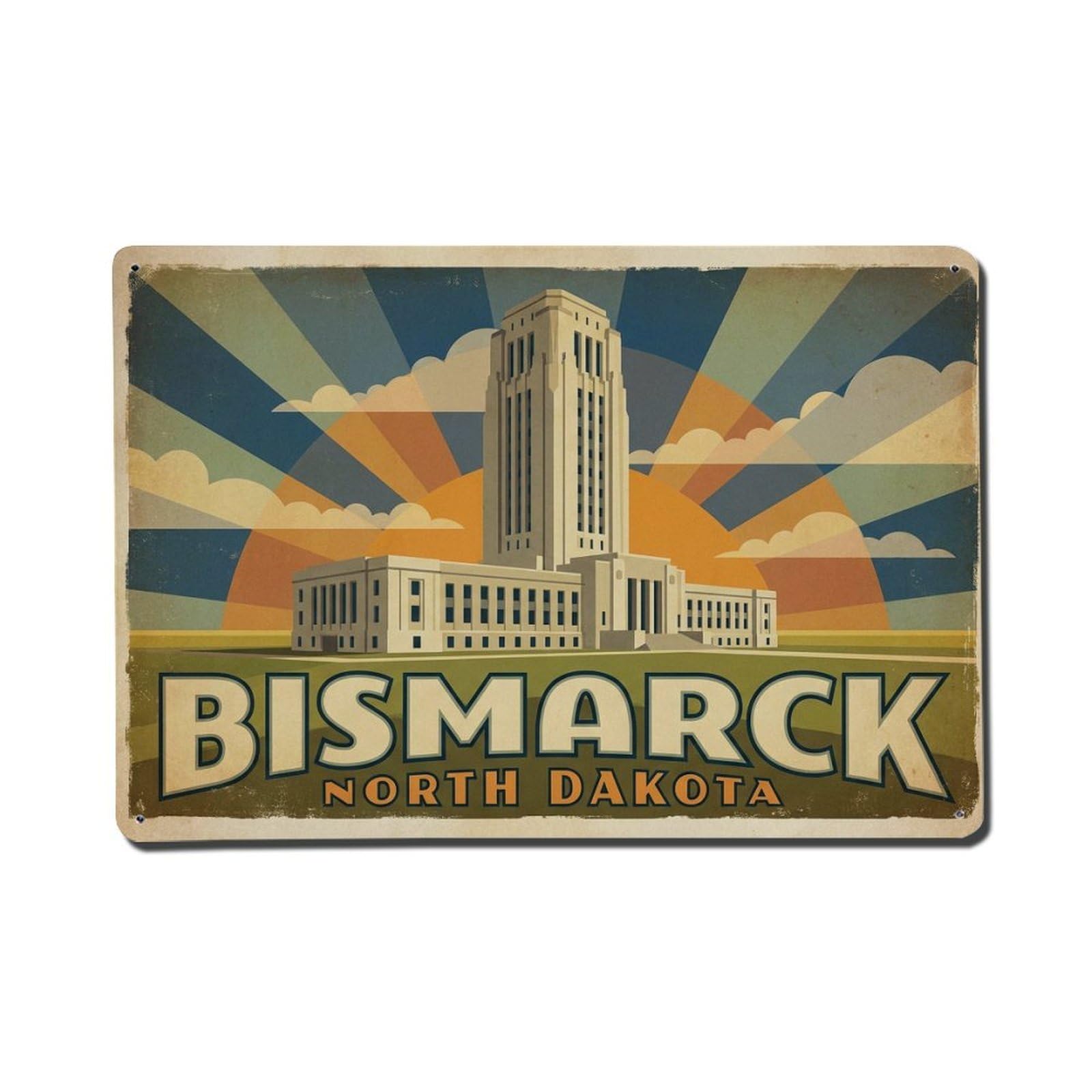 Xanthor Style Retro Travel Usa Bismarck Metal Tin Sign