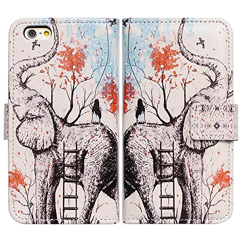 Bfun Packing Elephant Flower Card Slot Wallet Leather Cover Case for iPhone 6 Plus/6s Plus