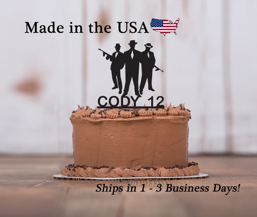 EvyAnn DesignsMafia Cake Topper with Keepsake Base, Males Birthday, Guns, 3 Amigos, Crew, Godfather, Goodfellas, Sopranos, Mafia Theme, Scarface, Personalized Cake Topper, Keepsake
