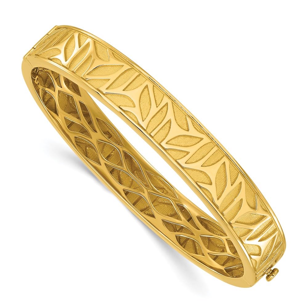 Striking 18k Yellow Gold 10mm Patterned with Gallery Fancy Hinged Bangle Bracelet