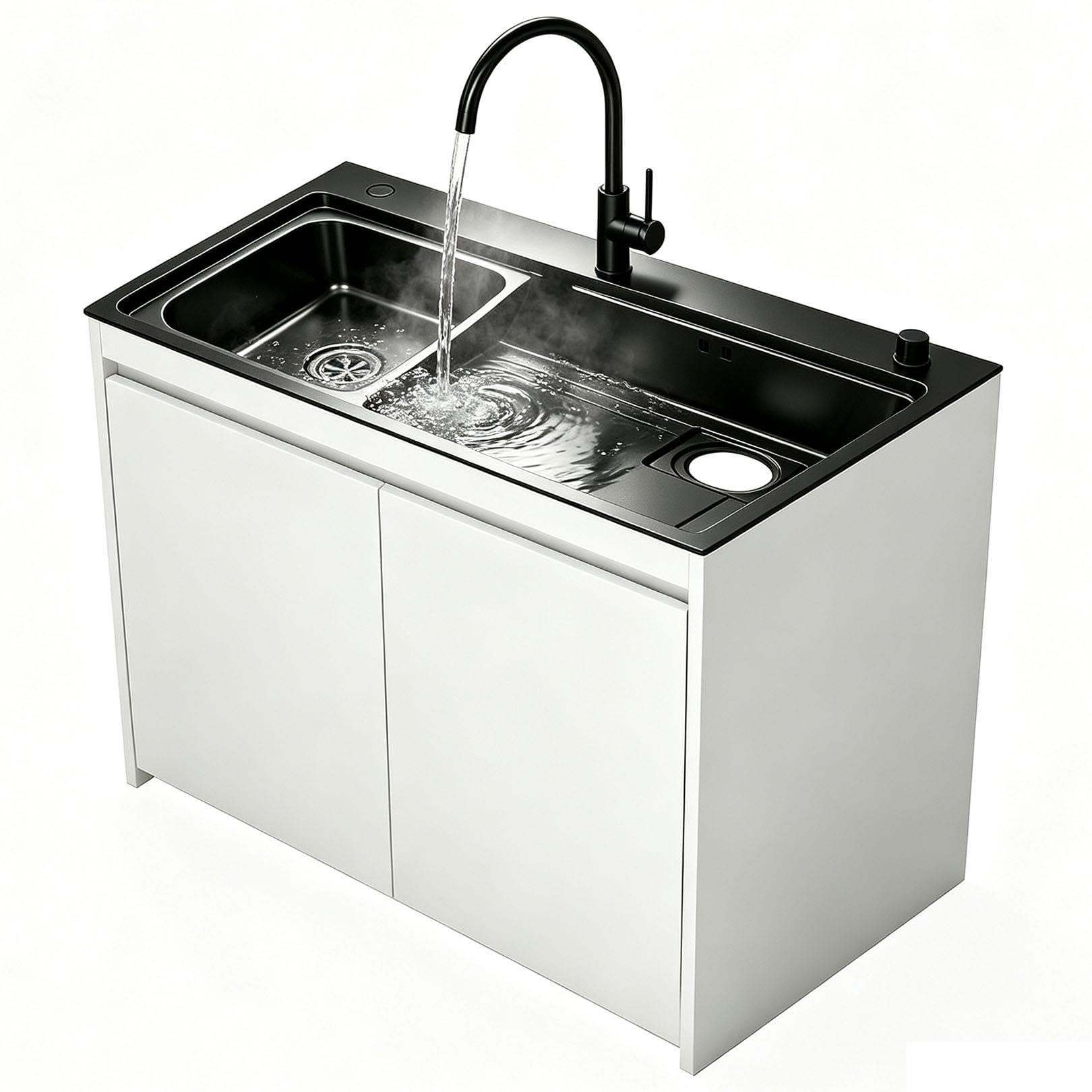 Fregadero de garaje con gabinete y grifo de agua fría y caliente