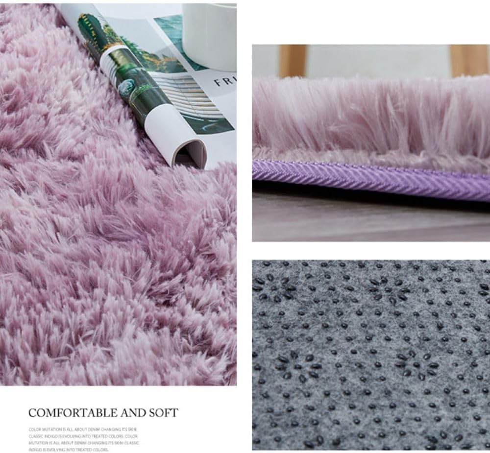 Tie-Dyed Carpet Round Plush Bedroom Rugs Fuzzy Gradient Rug for Household Coffee Table Floor Protection Mat,Pink Purple,60x60cm(23.6in)