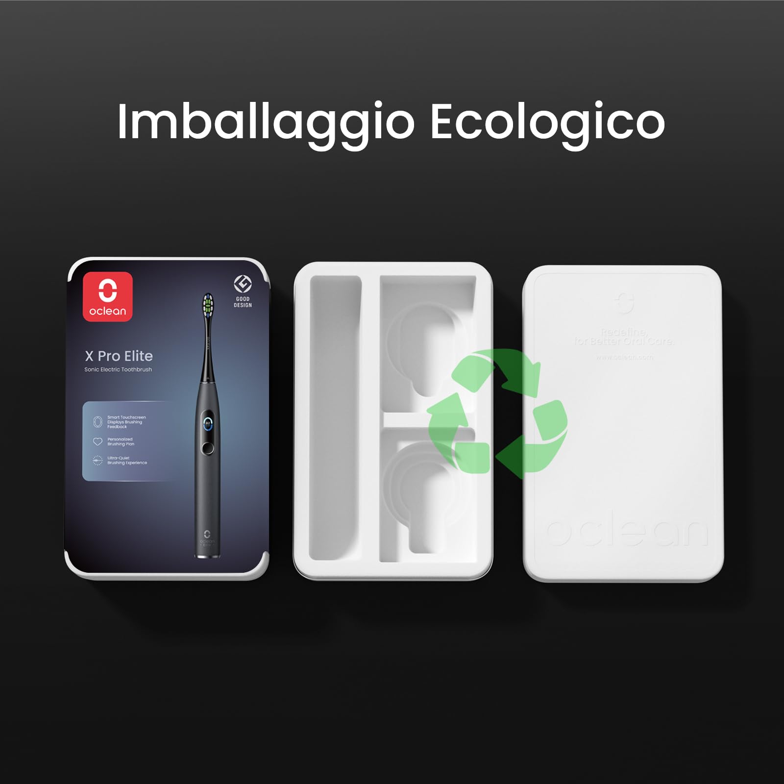Oclean X Pro Elite Spazzolino Elettrico, Touch screen intelligente, 45 dB, 84.000 Movimenti al minuto, 32 Livelli di intensità, 4 Modalità, Sensore di pressione, Durata 35 giorni, IPX7, Nero