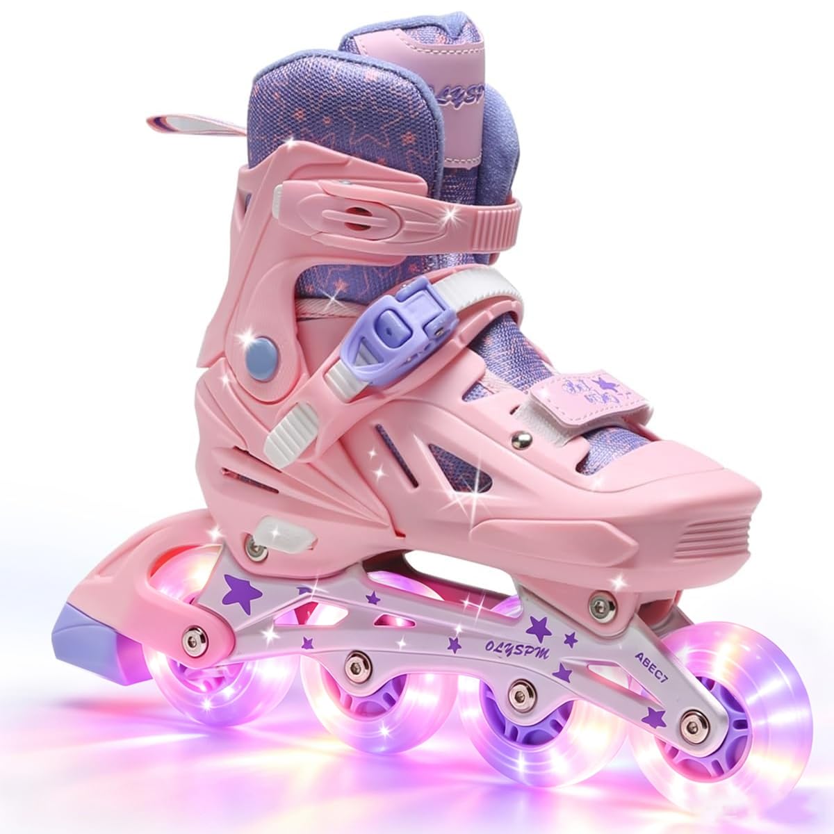 Patin a Roulette Fille Rose-Violet,Rollers en Ligne Réglables avec 8 Roues Lumineuses,Design Étoiles Amusant pour Débutants Adultes Cadeau Noël d'anniversaire