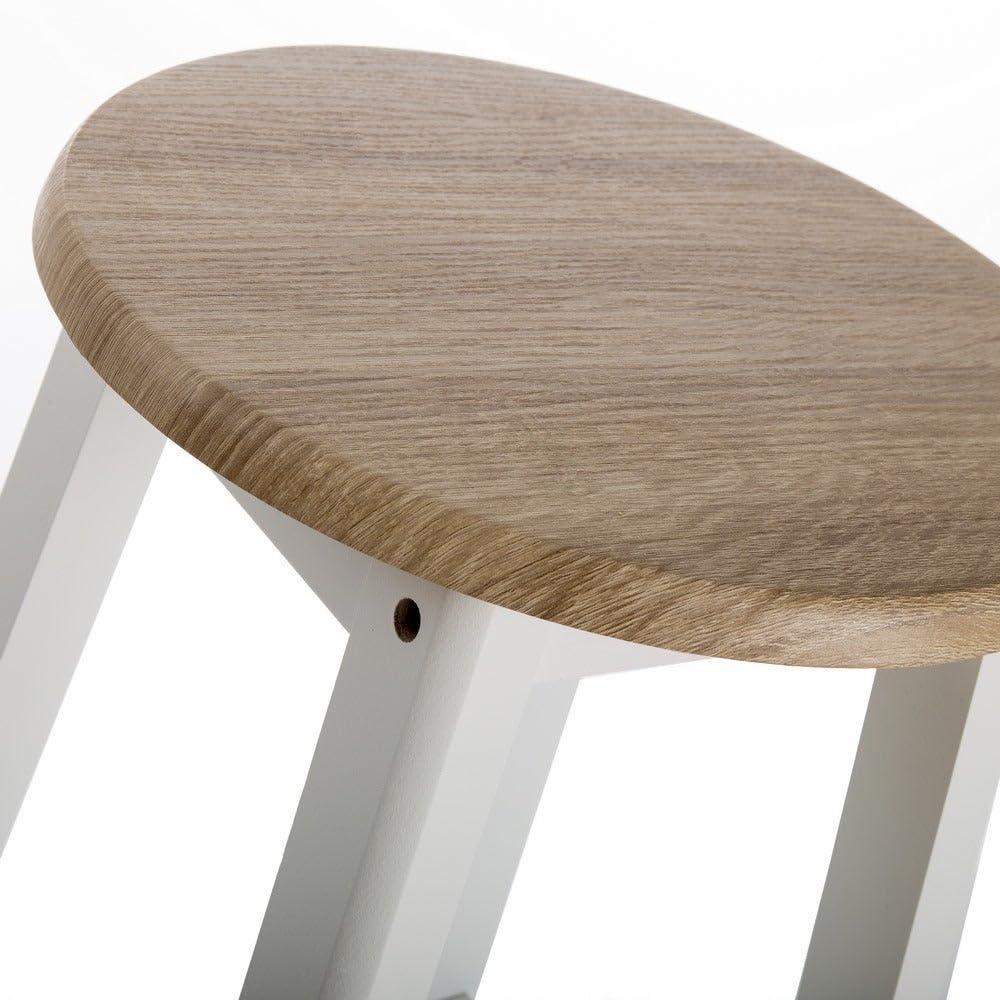 LOLAhome - Pack de 2 taburetes de Cocina de Madera Blanco y Natural de 54 cm. para mesas Altas o Barras de 80-85 cm. Asientos Redondos de Estilo nórdico Que ocupan Poco Espacio. hasta 100 kg