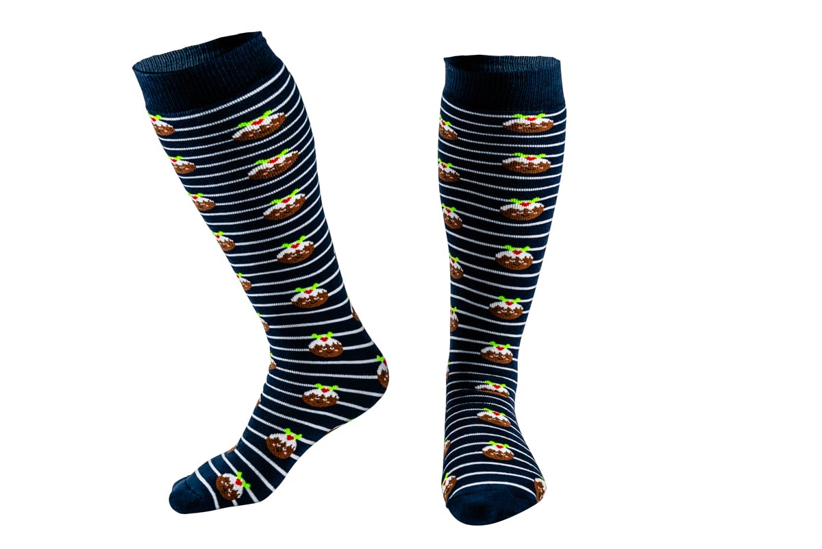 Squelch Grown Ups Socks - 3 in 1 Adult Socks - Hike, Ski & Welly Sock, Thick, Comfy & Soft, One Size Fits All (Christmas Puddings)