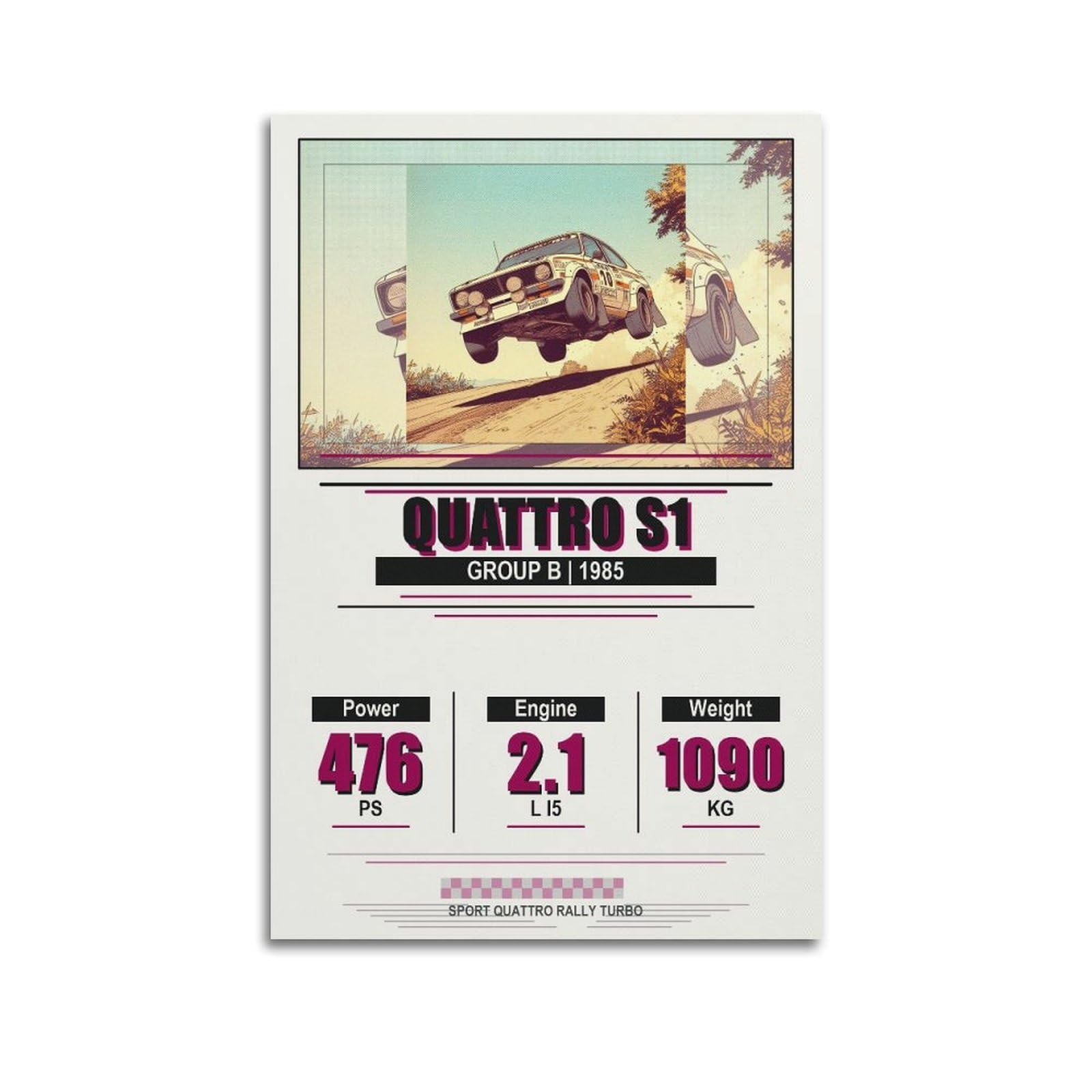 OKAHYS Rally Racing Poster Sport Quattro S1 AWD Performance Modern Decorative Canvas Prints - Ideal Wall Art for Family, Man Cave, Game Room, Boys & Girls Bedroom 20x30inch(50x75cm)