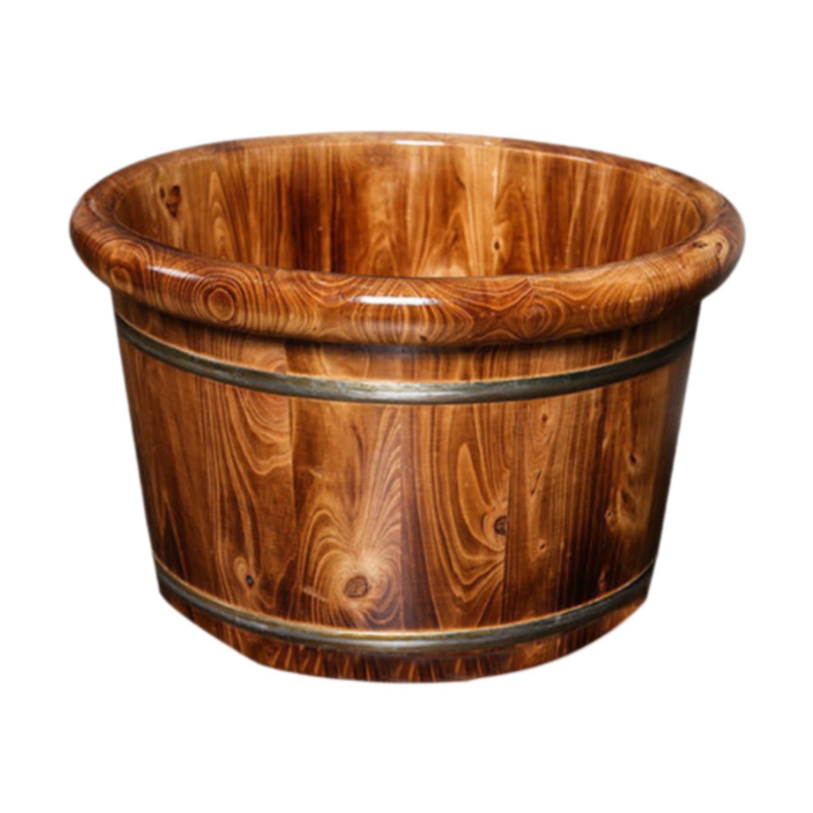 Fußbad Eimer aus Holz mit Ergonomischen Punkten Fußwanne mit Rundem Rand Tragbares Badefass Pediküre Eimer für Badezimmer Zuhause, L