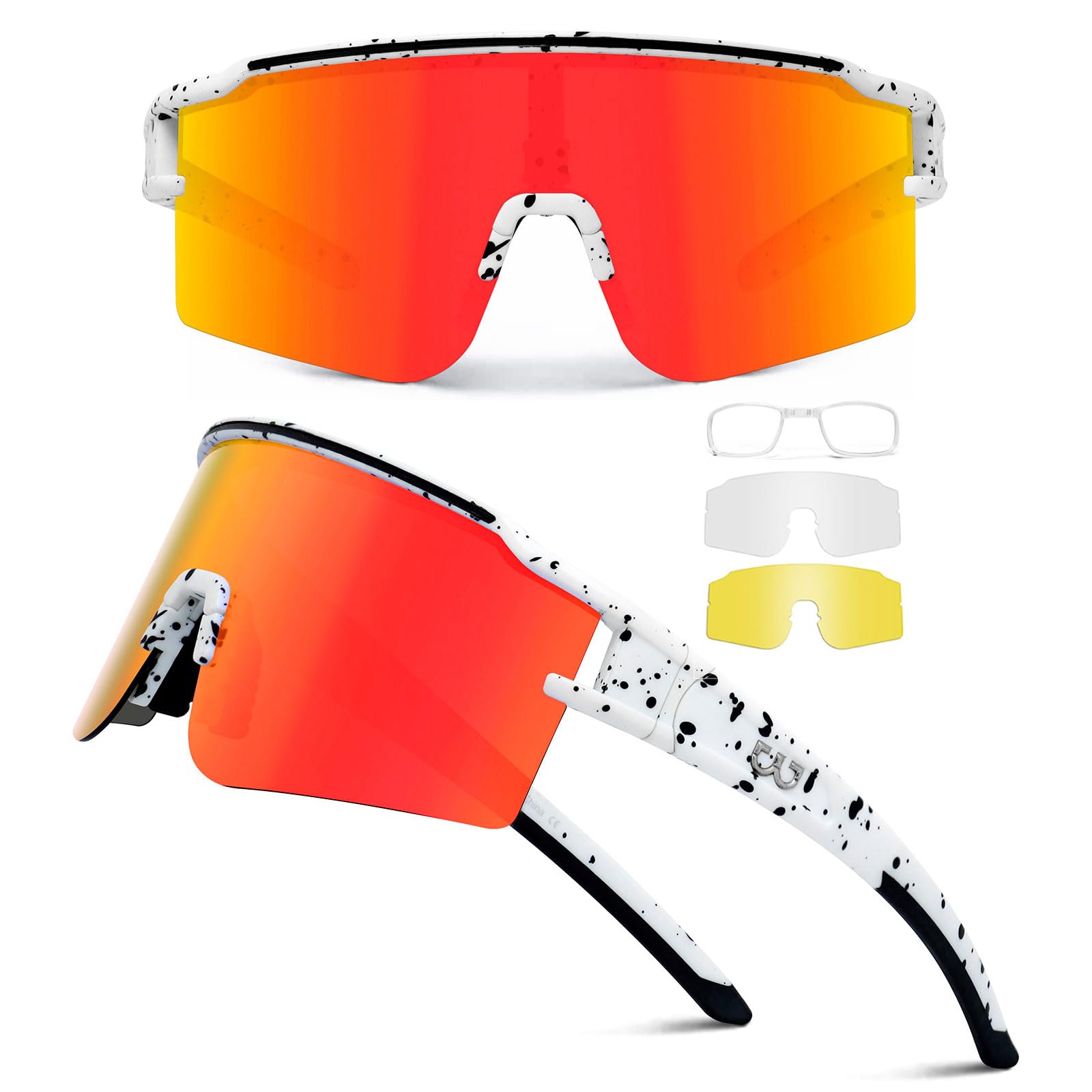 SPOSUNE Polarized Cycling Glasses with 3 Interchangeable Lenses for Women Men, TR90 Sports Sunglasses Running Baseball