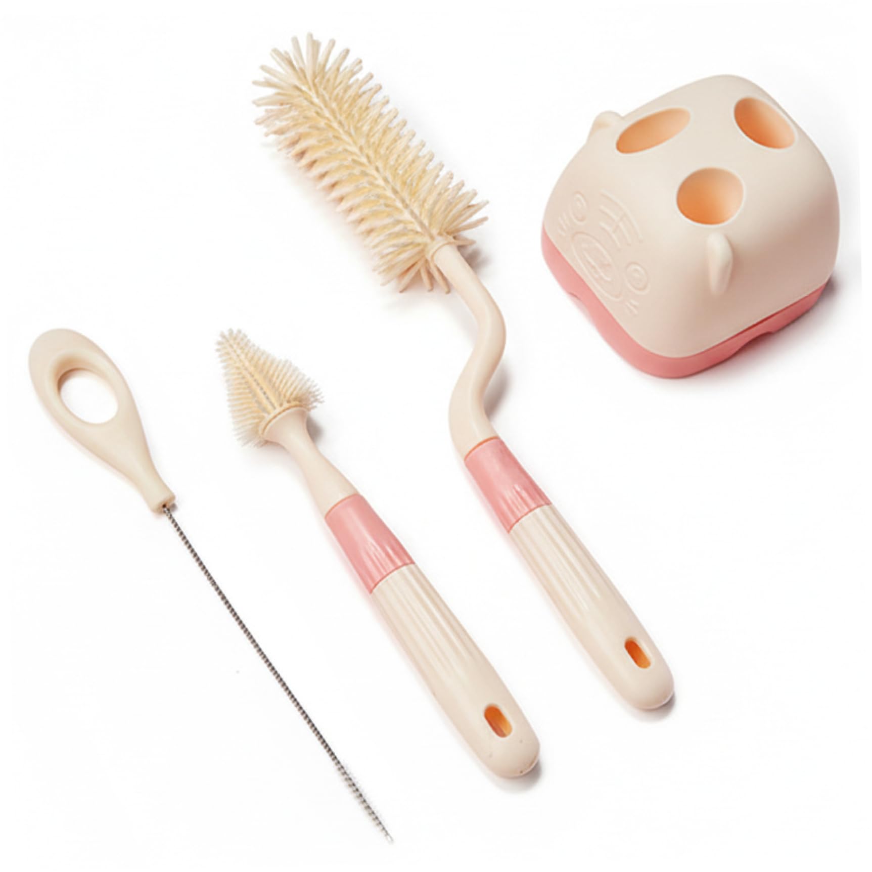 Bottle Brushes, Baby Bottle Brush Set with Stand - 3-Piece Silicone Brush Kit for Bottles, Nipples, Straws | Beige