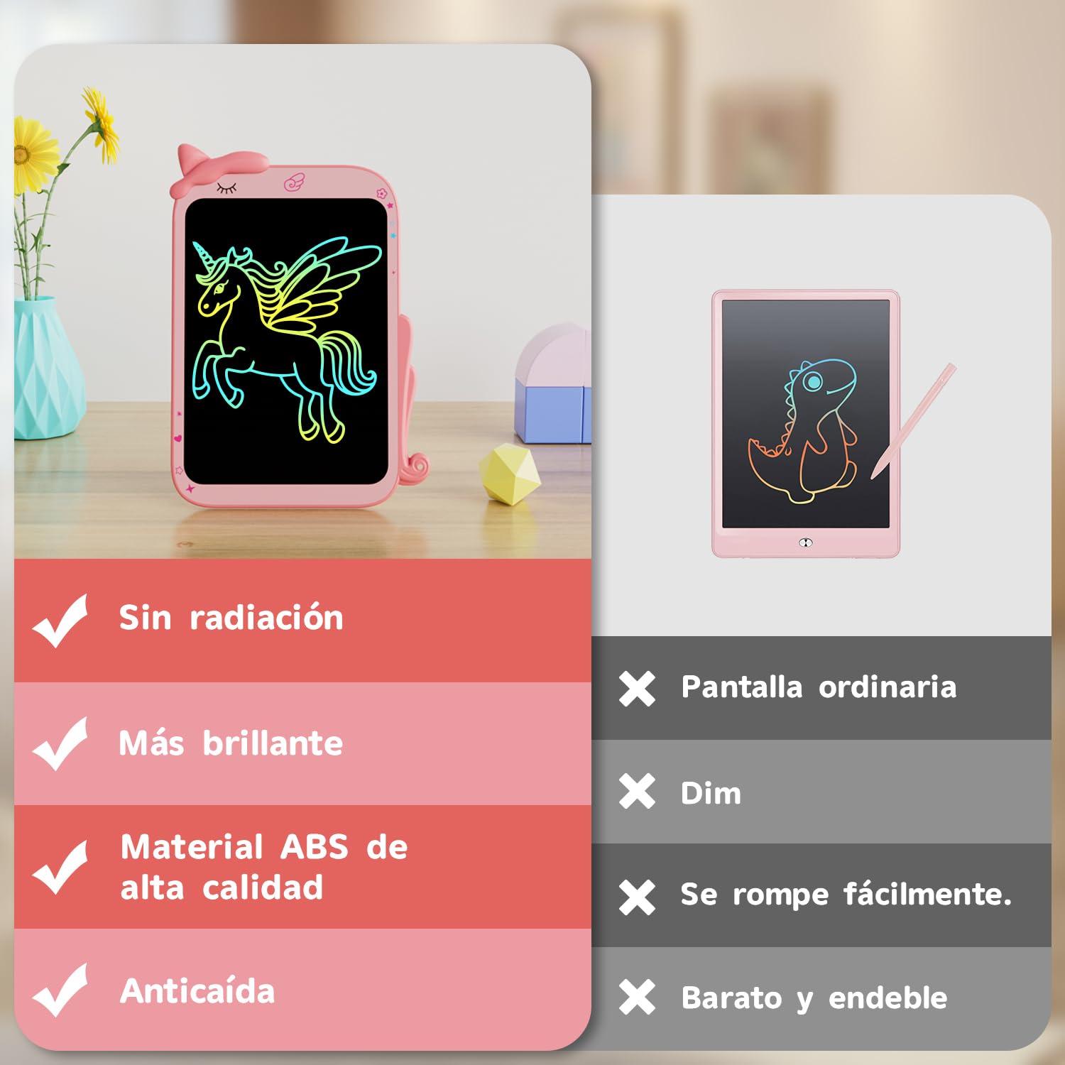 2026 Nueva 10 Pulgadas Tableta de Escritura LCD, Electight Portátil Tablet Escritura Pantalla Colorido Infantil con Borrable y Bloqueo Función, Reutilizables, para Notas, Memo, Escuela, Oficina (Rosa) — view 2
