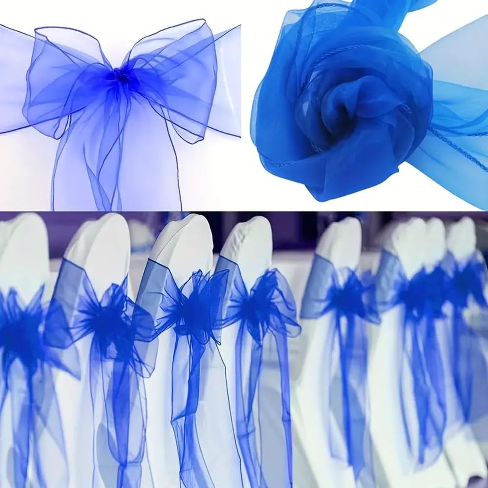 Stuhldekoration aus Organza für Hochzeiten, Knotenbänder, Stuhlschleifen für Partys, Bankette, Veranstaltungen, Dekorationen, Blau, 10 Stück