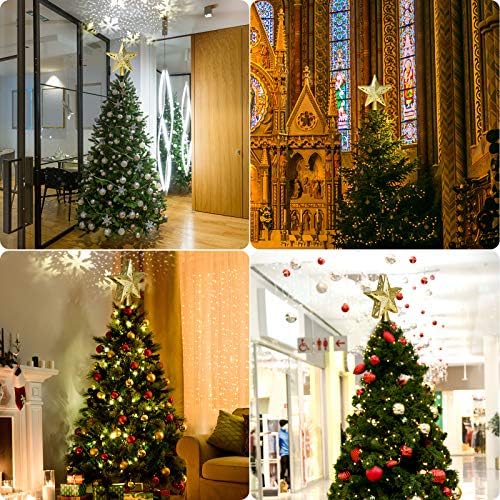 COOLWUFAN Lighted Christmas Tree Toppers with LED Rotating Snowflake Projector Lights, 2-in-1 Gold Glittered Star Tree Topper Snowfall LED Lights for Xmas Tree Decoration (Golden)