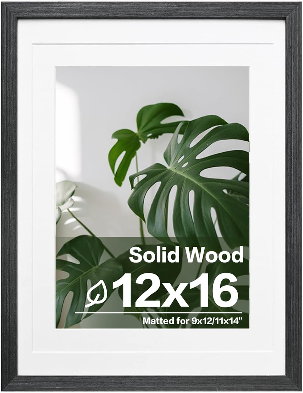 Egofine 12x16 Picture Frame Made of Solid Wood with Plexiglass, Display Pictures 9x12/11x14 with Mat or 12x16 Without Mat for Wall Mounting, Rustic