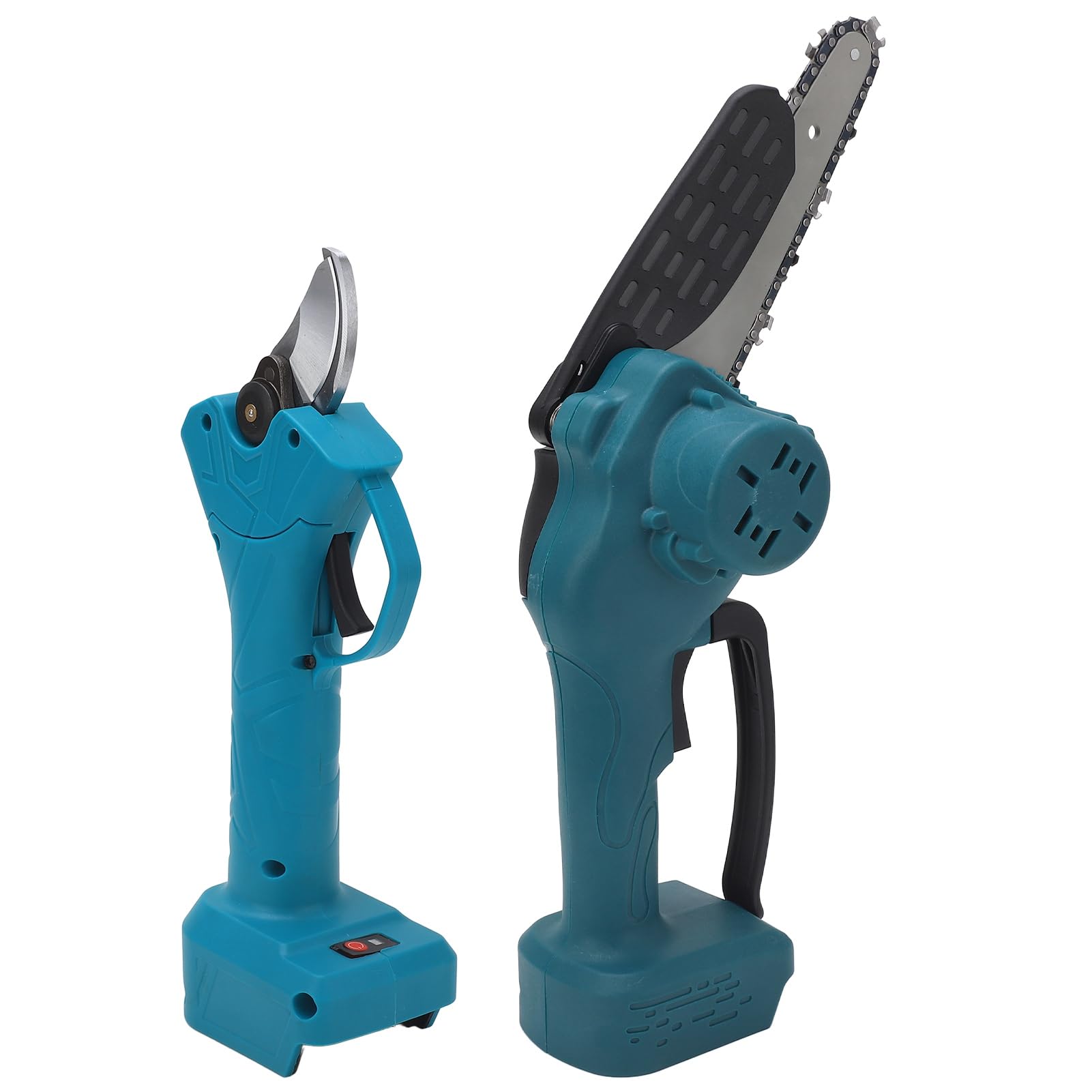 Kit de tijeras de podar eléctricas inalámbricas y mini motosierra con poste de extensión telescópico de 6,56 pies, batería de litio de 21 V, 4000 mAh, motor sin escobillas de 600