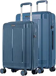 Kit de Malas de Viagem Indestrutível em Polipropileno, Cadeado Fixo Flat com Segredo, Rodas 360° Silenciosas – Pulse (Azul Petróleo, Pequeno + Grande)