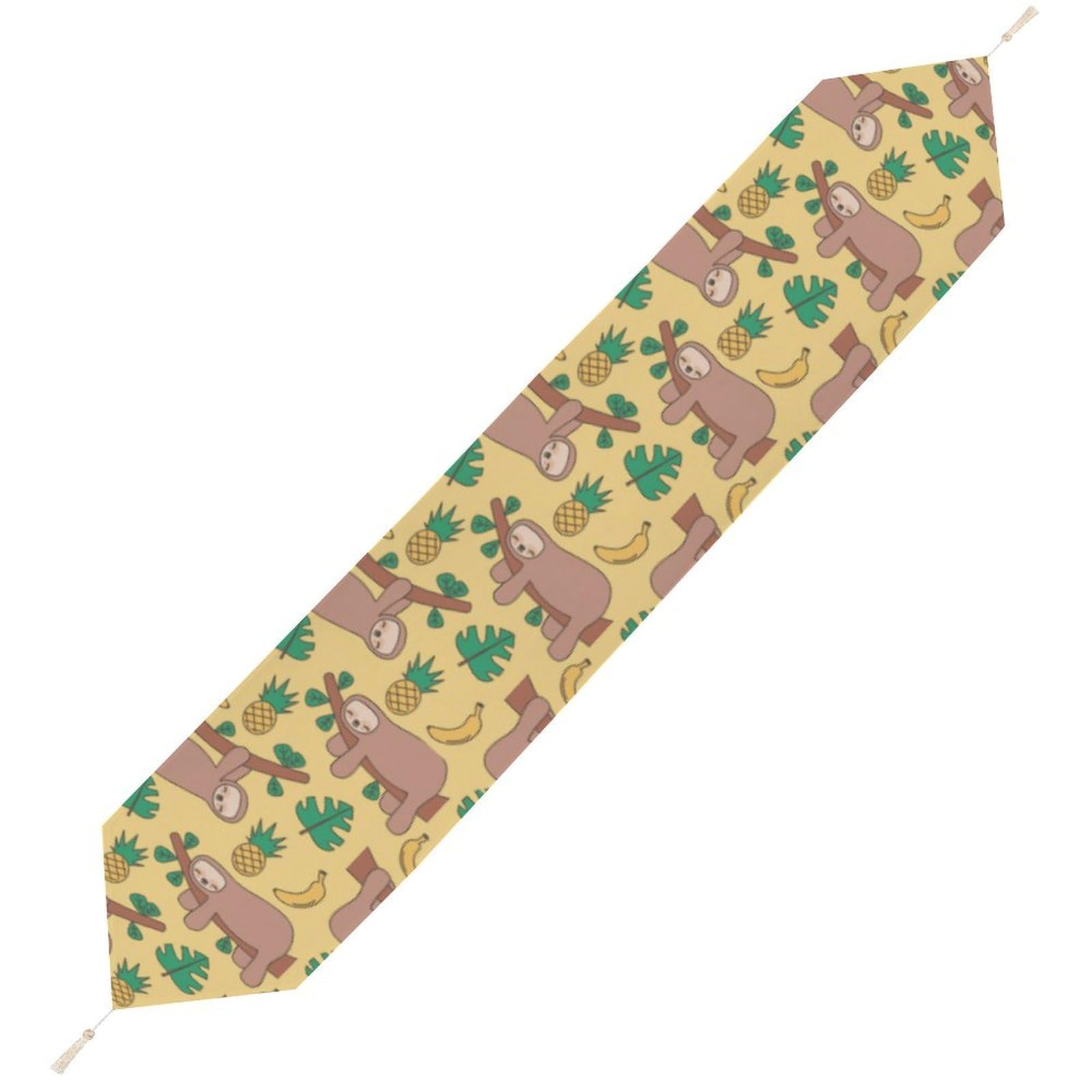 JZemdybill 200*33cm Table Runner with Tassel, Sloth Banana Pineapple Table Runner, Table Decoration for Kitchen, Party, Restaurant