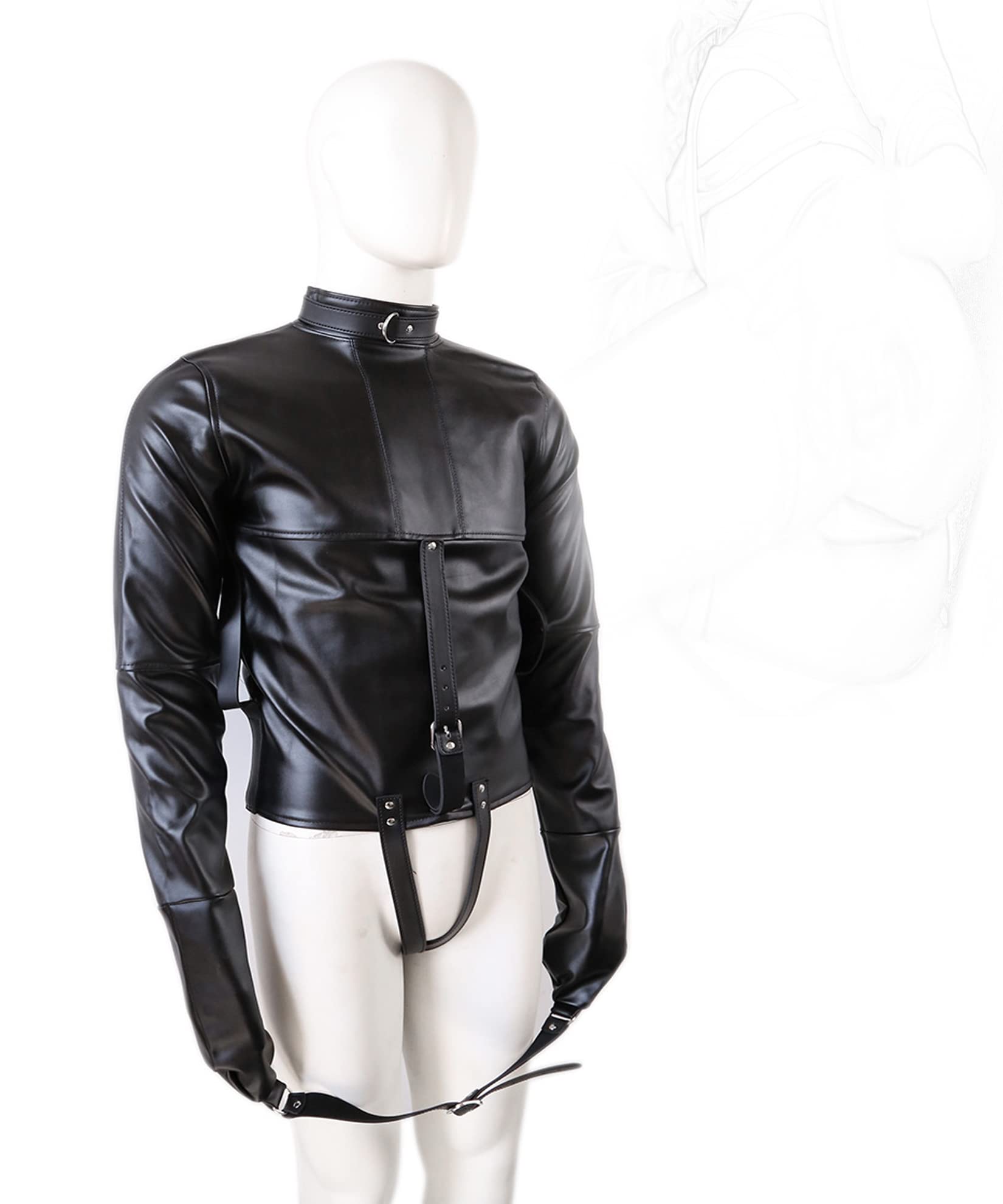 Cintura di castità in pelle costume manette di ritenuta BDSM bondage lingerie condizionata bondage abbigliamento forzato bondage erotico giocattoli del sesso for uomini donne(Schwarz)