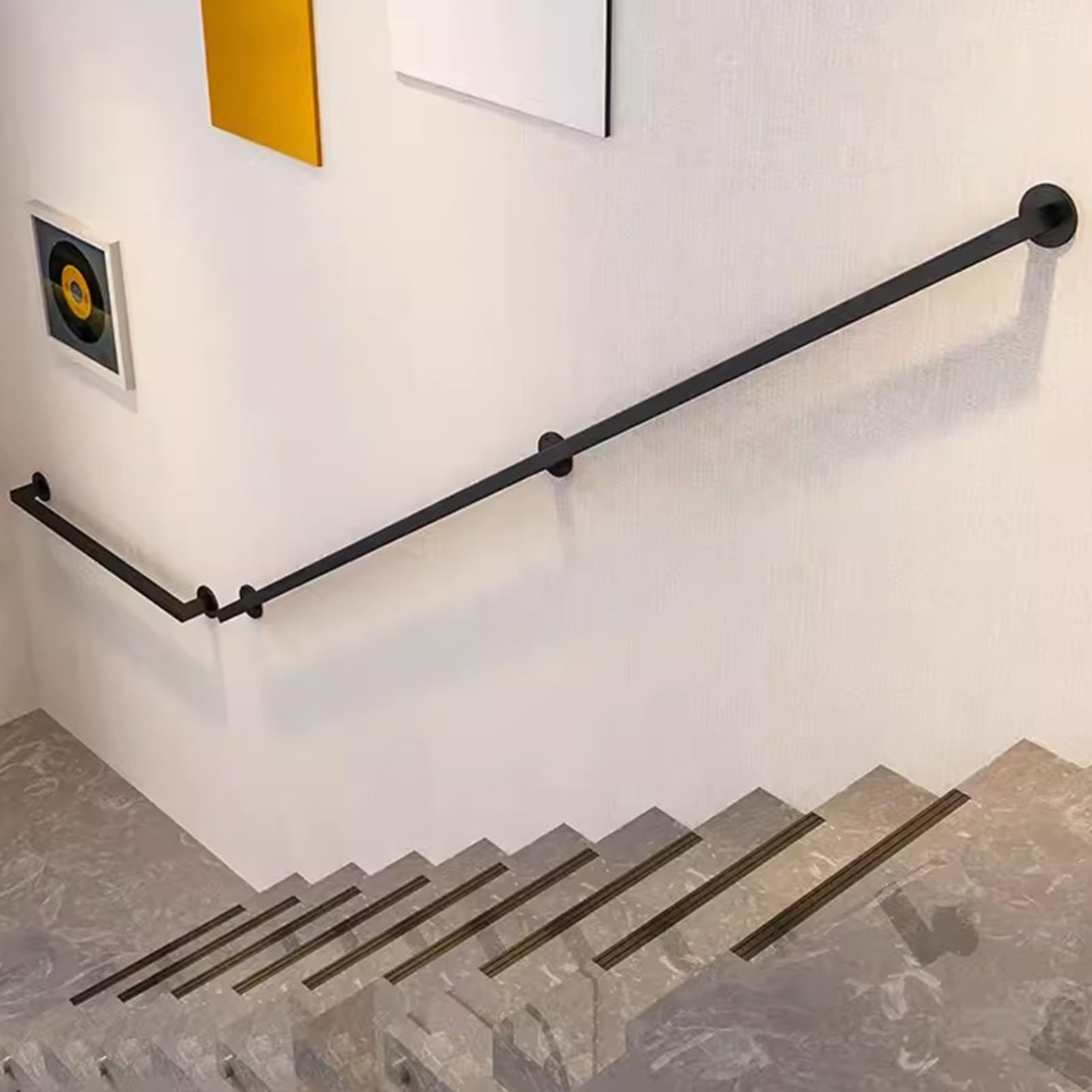 Treppengeländer aus Schmiedeeisen, verzinkt, für Innen- und Außenbereich, mit Wandhalterungen und Metallschrauben für Stufen, Industrie-Stil, 2,8 m, Schwarz