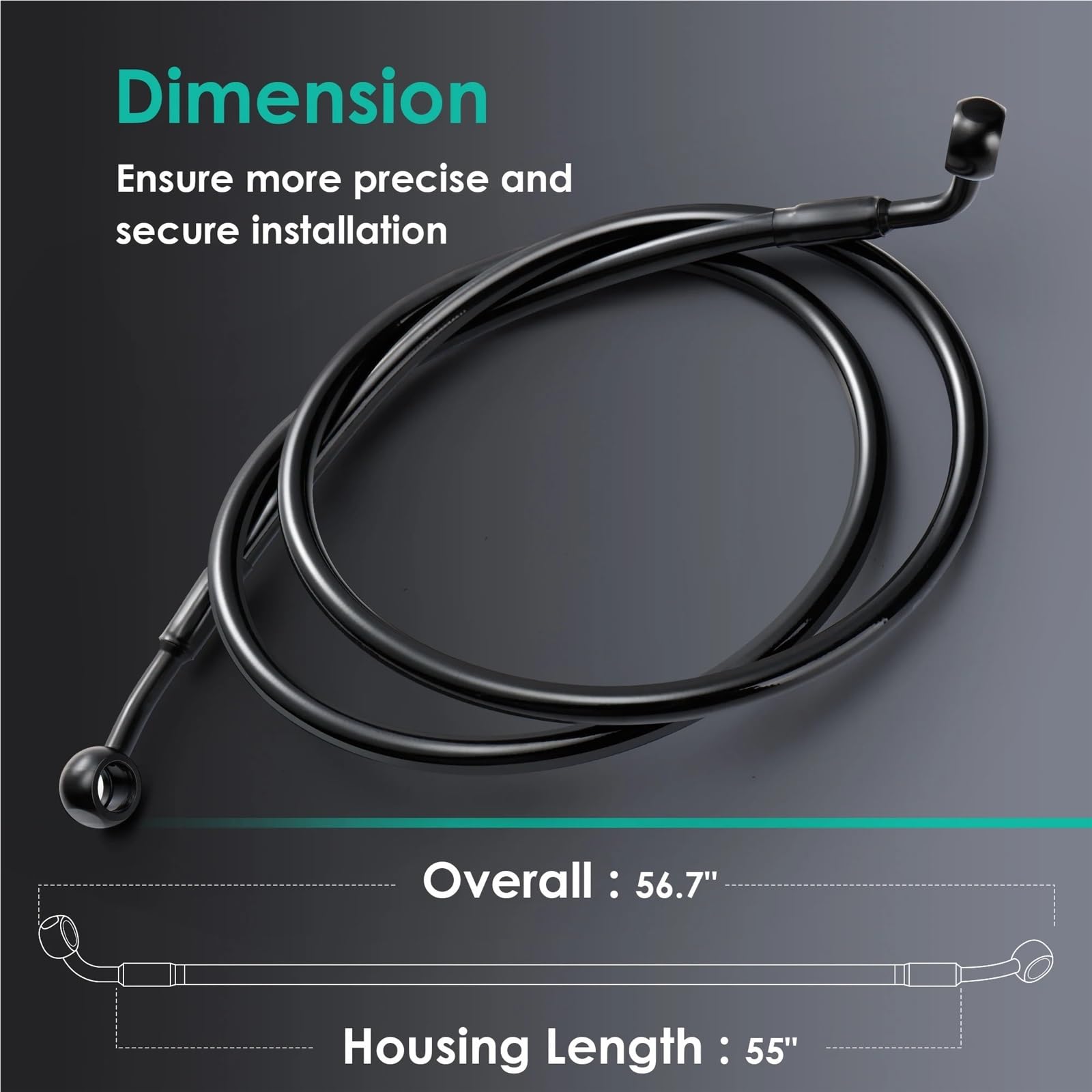Cavi acceleratore moto Adatto per Harley Road senza ABS 140/145/150CM Tubi freno anteriori Tubo flessibile intrecciato acciaio inossidabile(150CM Black)